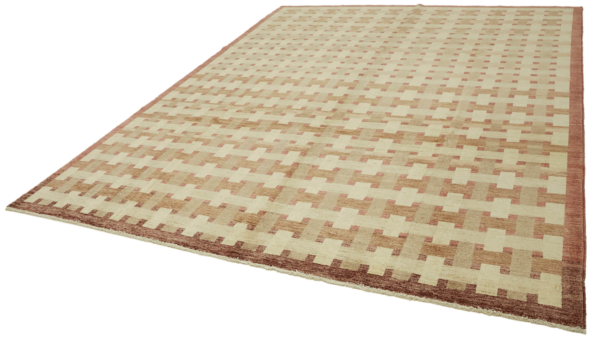 Handmade Wool Cotton Rug – Vintage Area Rug | Beige Classic Wool Carpet 9'x11'7"