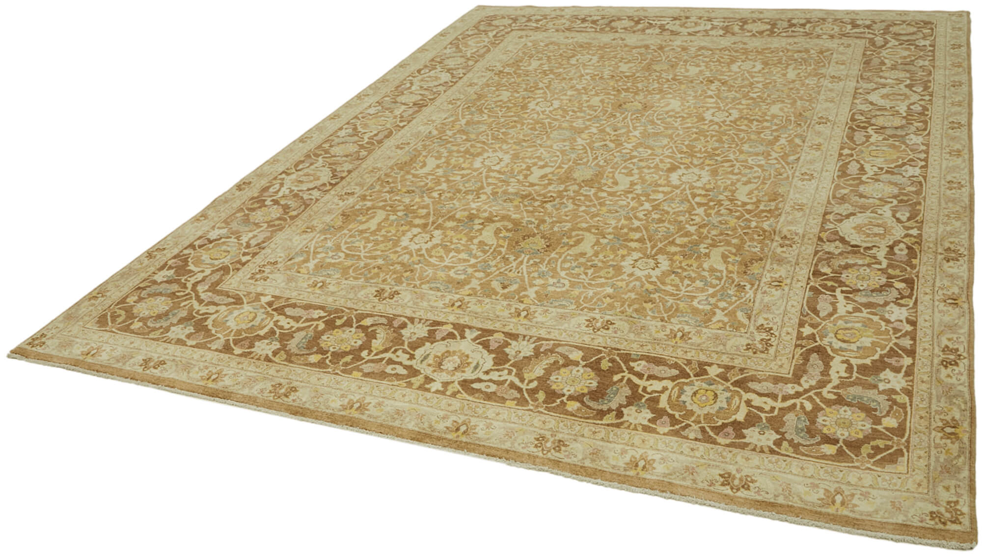 Handmade Wool Cotton Rug - Classic Beige 8x11 Feet Turkish Hand Knotted Carpet
