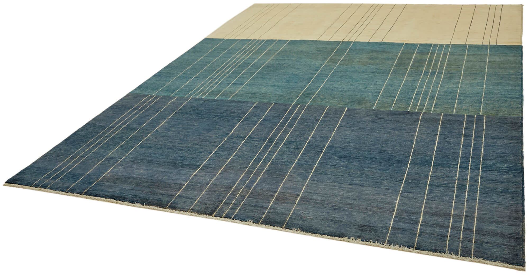 Handmade Wool Cotton Rug – Blue Tebriz Classic Style Turkish Area Rug 8'10''x11'5''