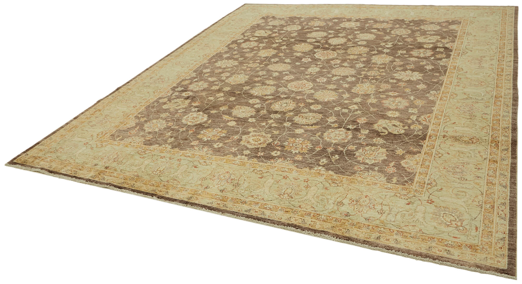 Handmade Wool Cotton Rug | Vintage Turkish Carpet Neutral Color Rug 9x11 ft