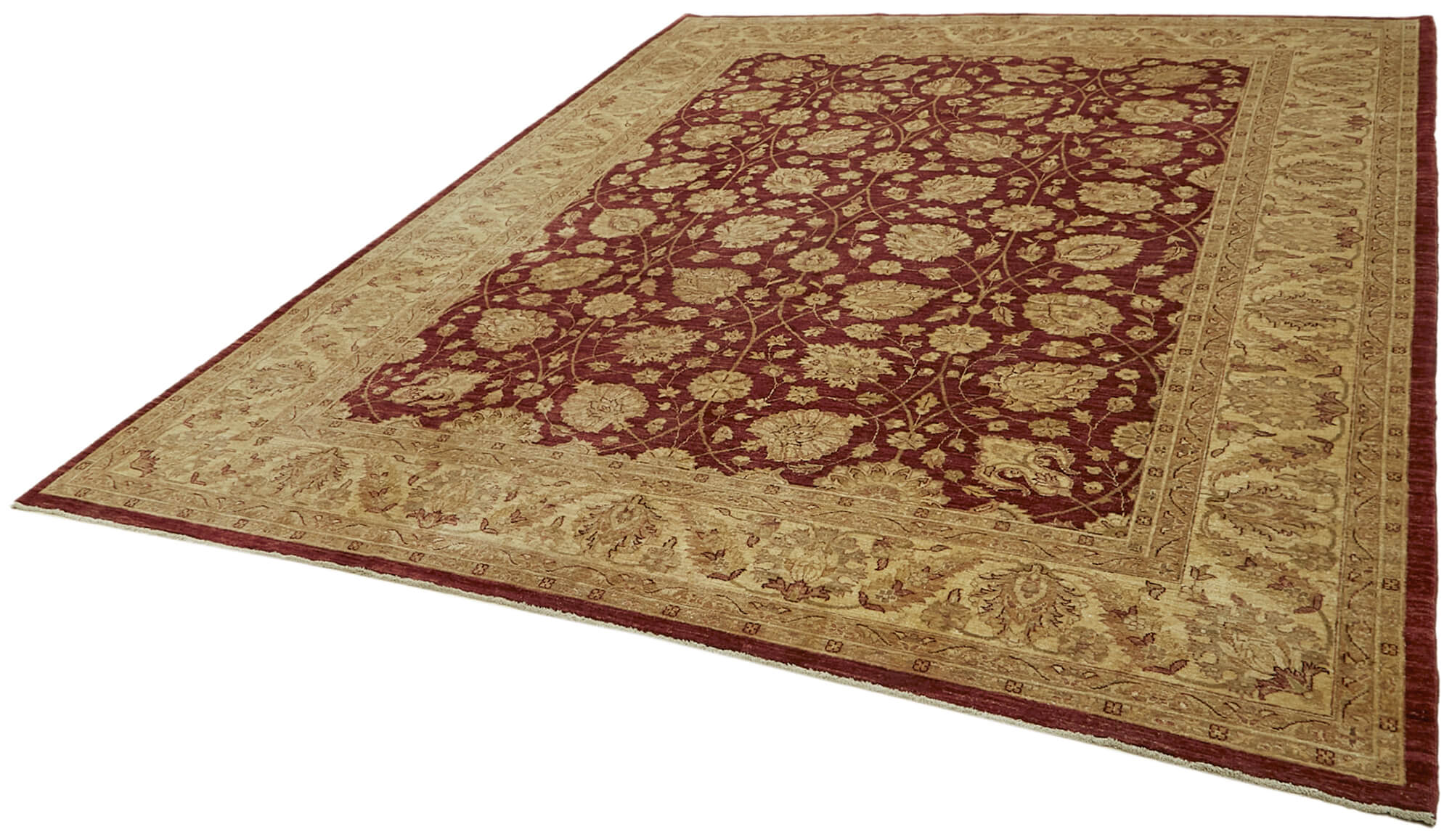 Handmade Wool Cotton Rug - Tebriz Classic Area Rug 9'x11'6'' Beige Neutral Tone
