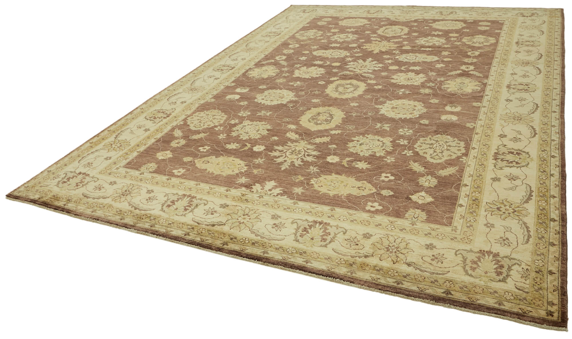 Handmade Wool Cotton Rug – Tebriz Classic Beige Vintage Area Rug 9'0''x12'6''