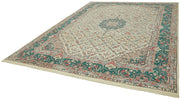 Handmade Wool Cotton Rug – Tebriz Beige Classic Style, 9'1'' x 12'1'' Durable Woven Carpet