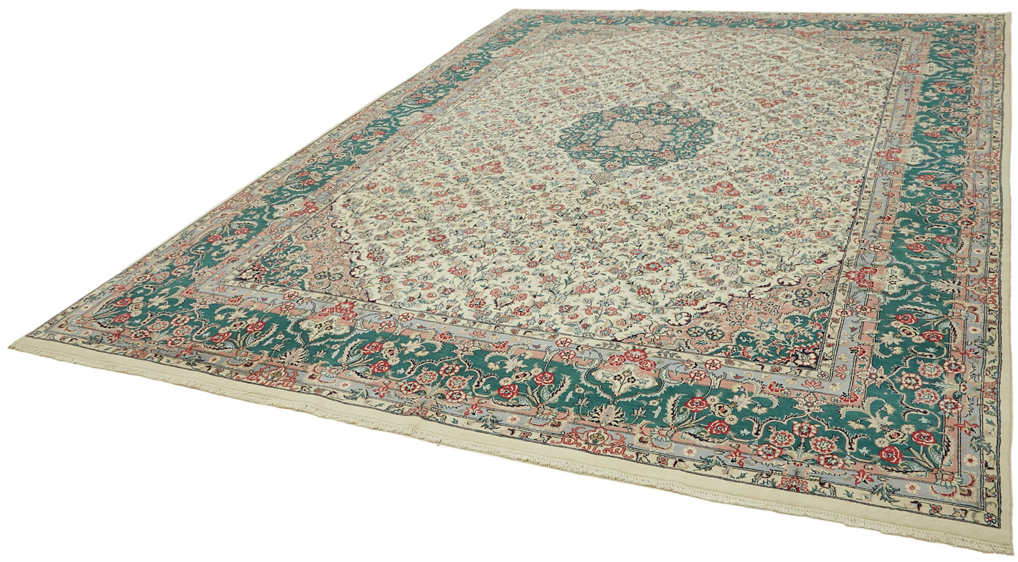 Handmade Wool Cotton Rug – Tebriz Beige Classic Style, 9'1'' x 12'1'' Durable Woven Carpet