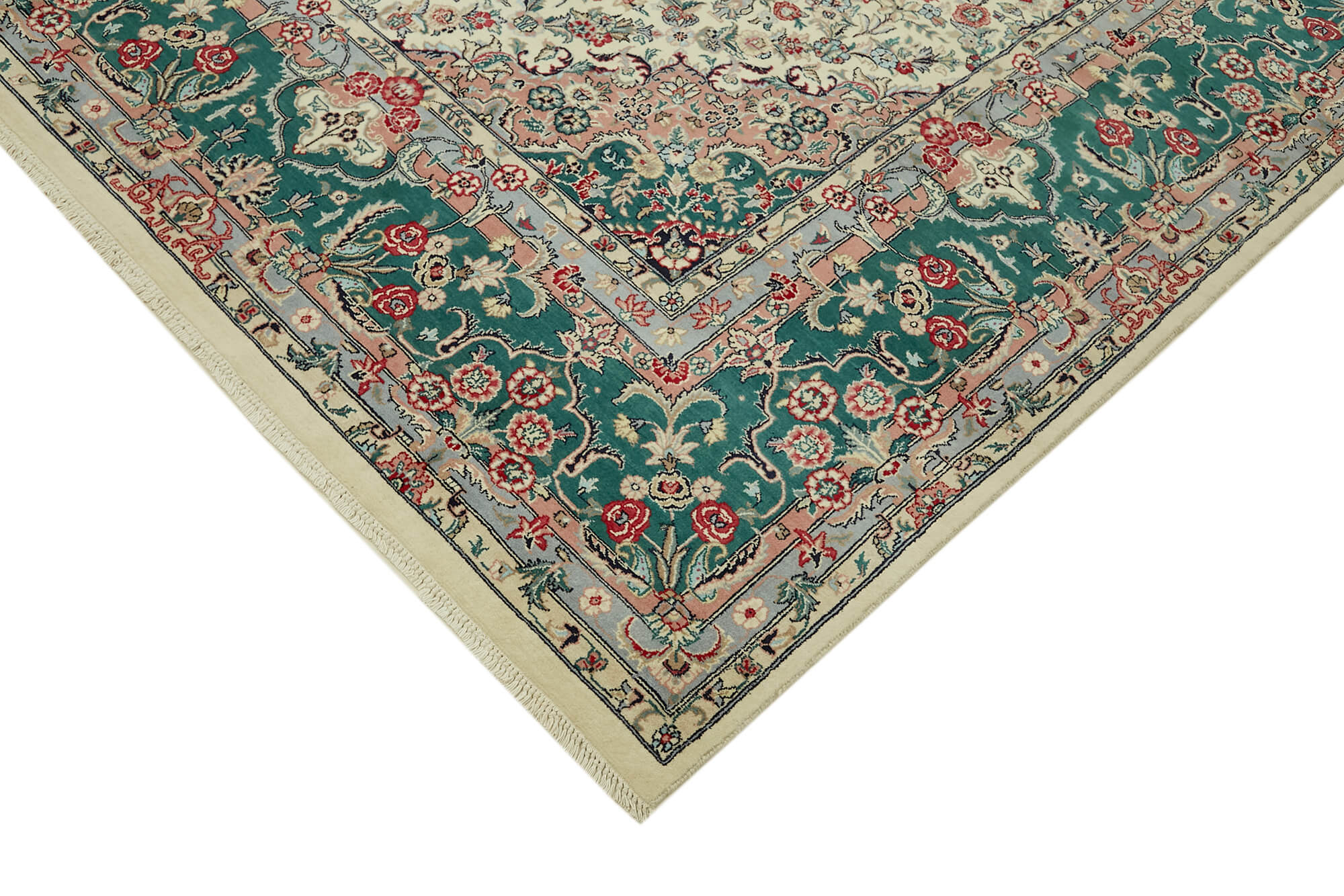 Handmade Wool Cotton Rug – Tebriz Beige Classic Style, 9'1'' x 12'1'' Durable Woven Carpet