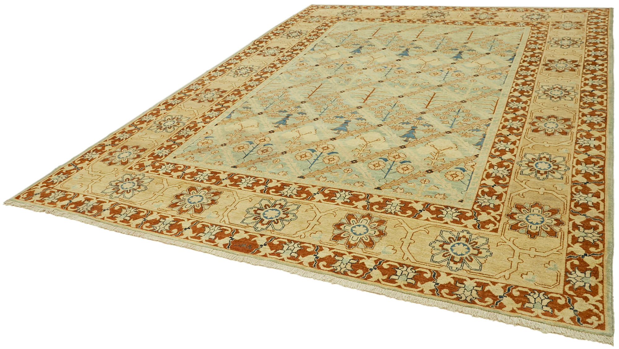 Handmade Wool Cotton Rug – Tebriz Vintage Area Rug 9'2'' x 11'10'' Classic Beige