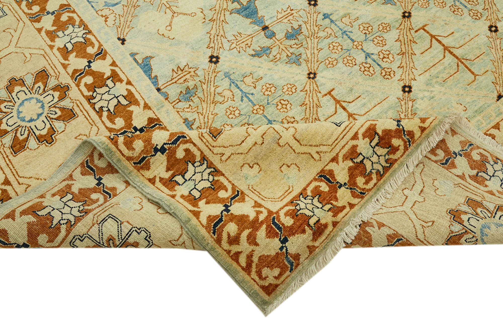 Handmade Wool Cotton Rug – Tebriz Vintage Area Rug 9'2'' x 11'10'' Classic Beige