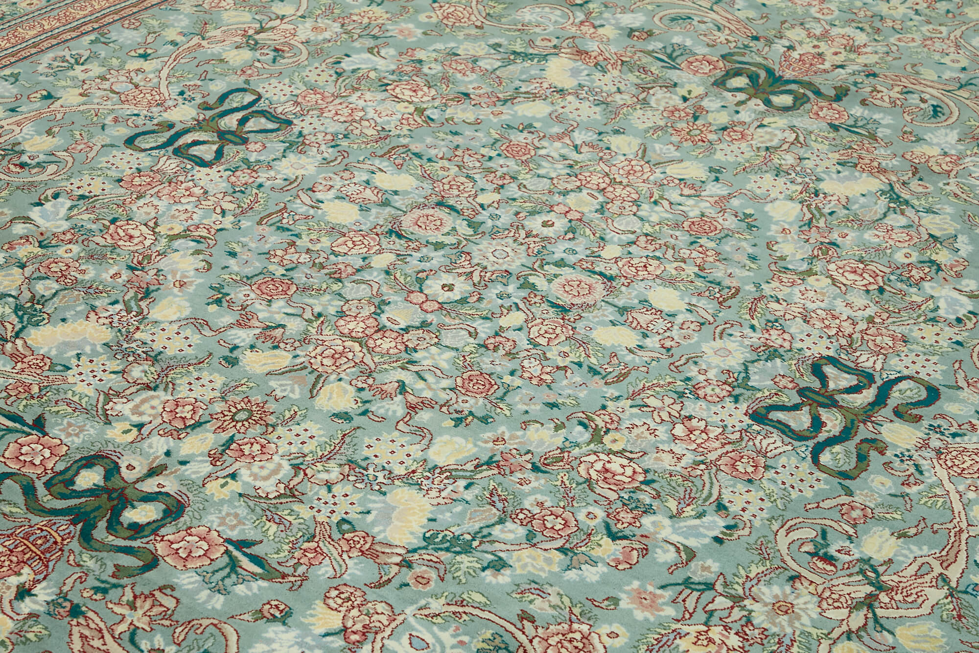 Handmade Wool Cotton Rug - Tebriz Green Classic 9'1''x12'2'' Hand Woven Turkish Area Rug