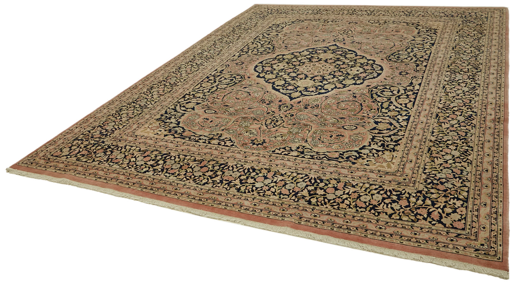 Handmade Wool Cotton Rug – Classic Beige Turkish Vintage Carpet 9'1''x12'0''