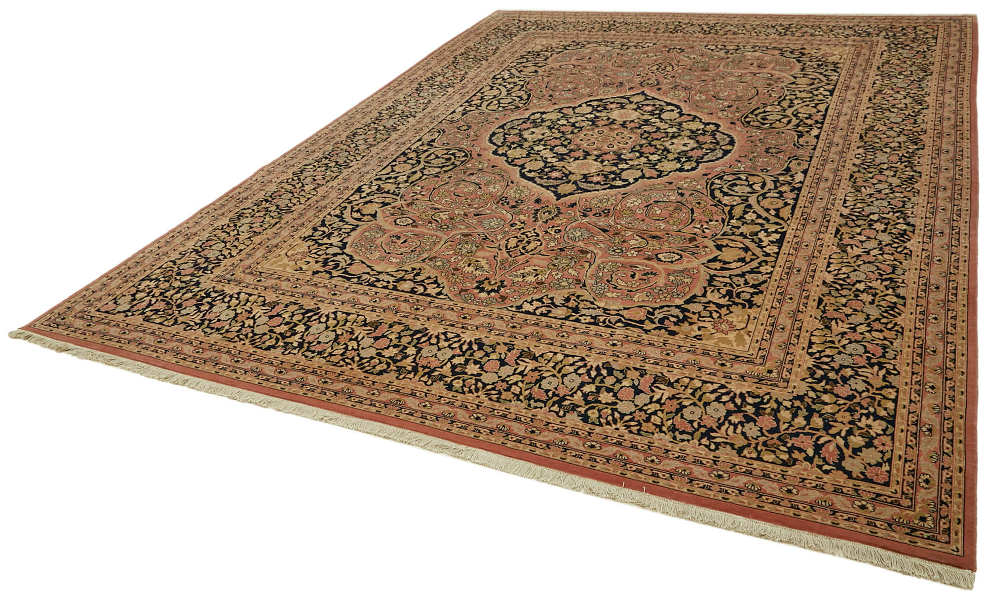 Handmade Wool Cotton Rug – Tebriz Beige Classic Style Carpet 9'0''x12'1''