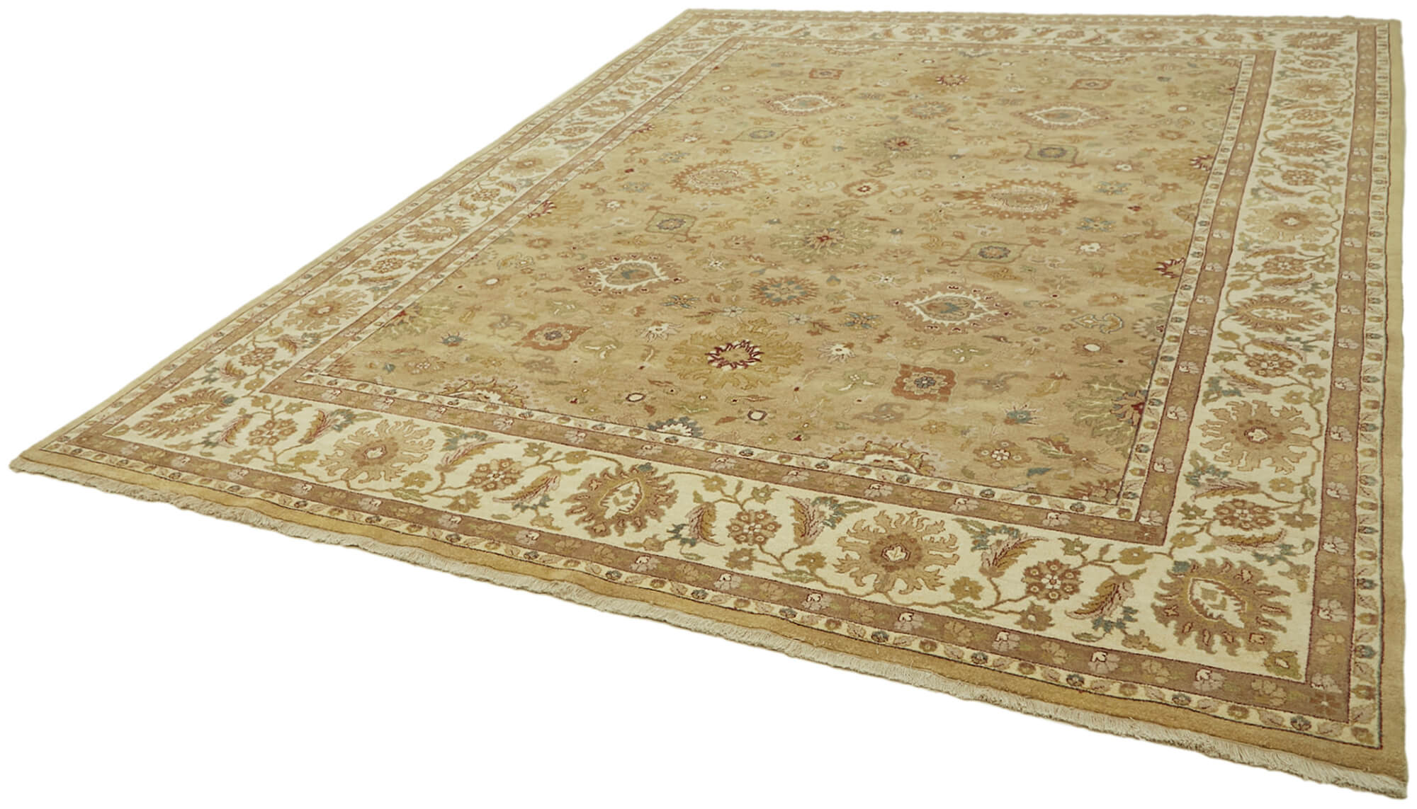 Handmade Wool Cotton Rug – Tebriz Beige Classic Style 8x12 Wool Rug