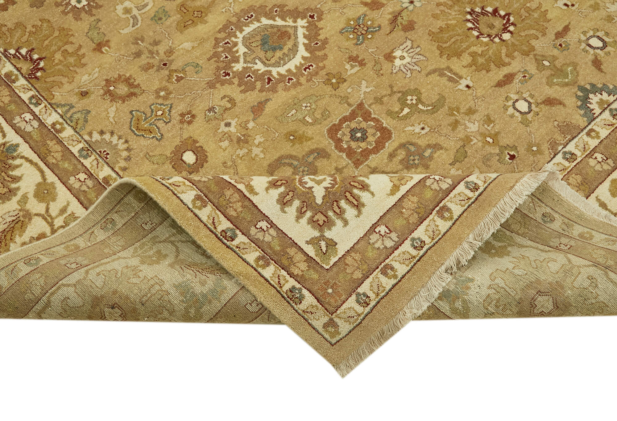 Handmade Wool Cotton Rug – Tebriz Beige Classic Style 8x12 Wool Rug