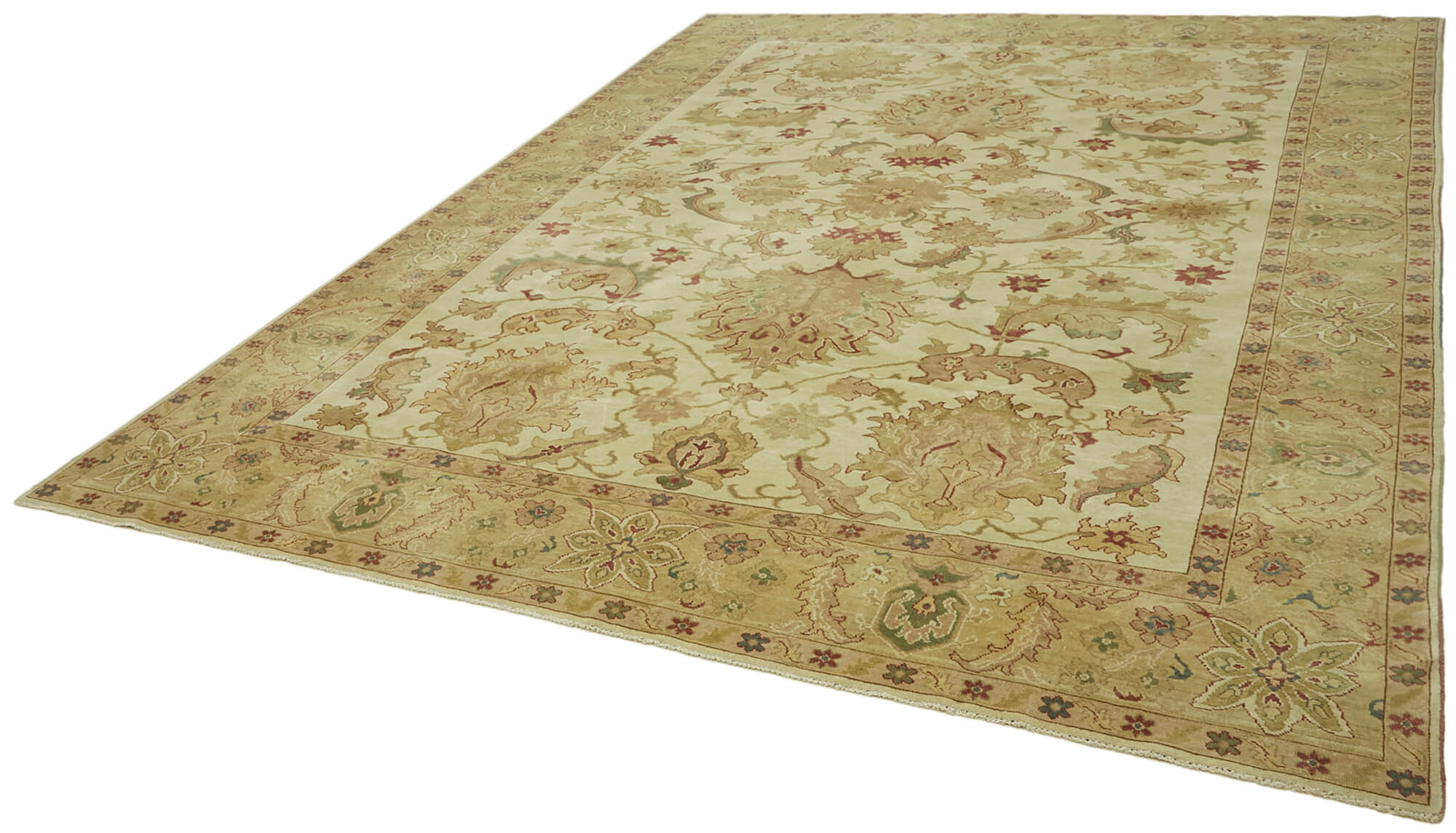 Handmade Wool Cotton Rug - Tebriz Classic Beige Vintage Area Rug 8'11''x11'9''