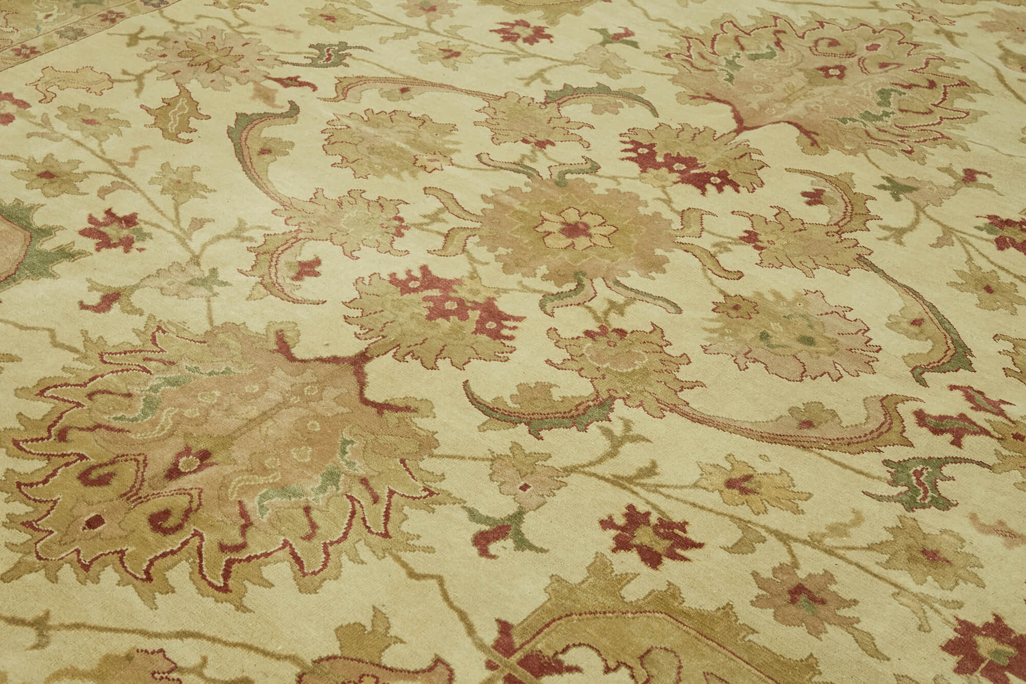 Handmade Wool Cotton Rug - Tebriz Classic Beige Vintage Area Rug 8'11''x11'9''
