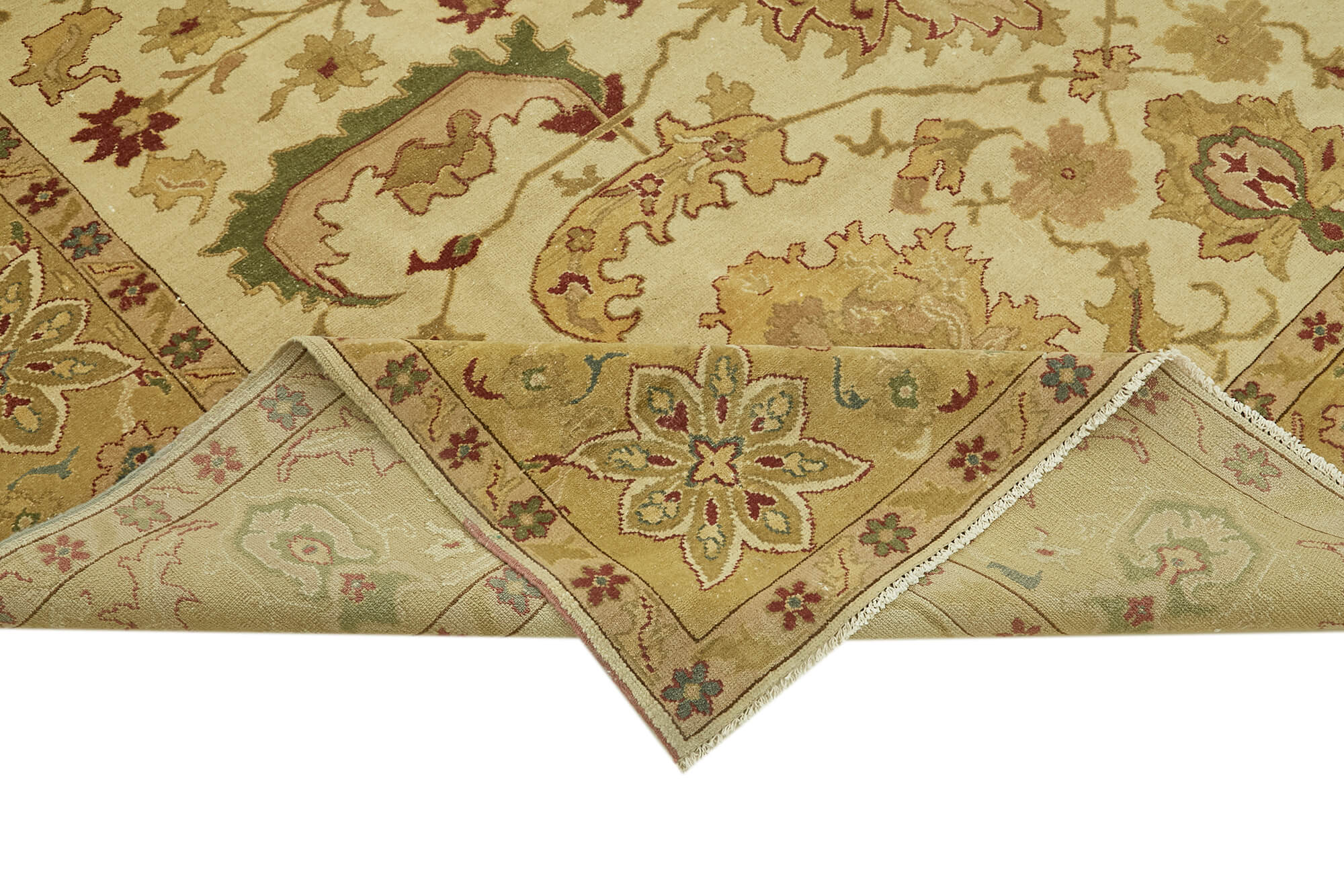 Handmade Wool Cotton Rug - Tebriz Classic Beige Vintage Area Rug 8'11''x11'9''