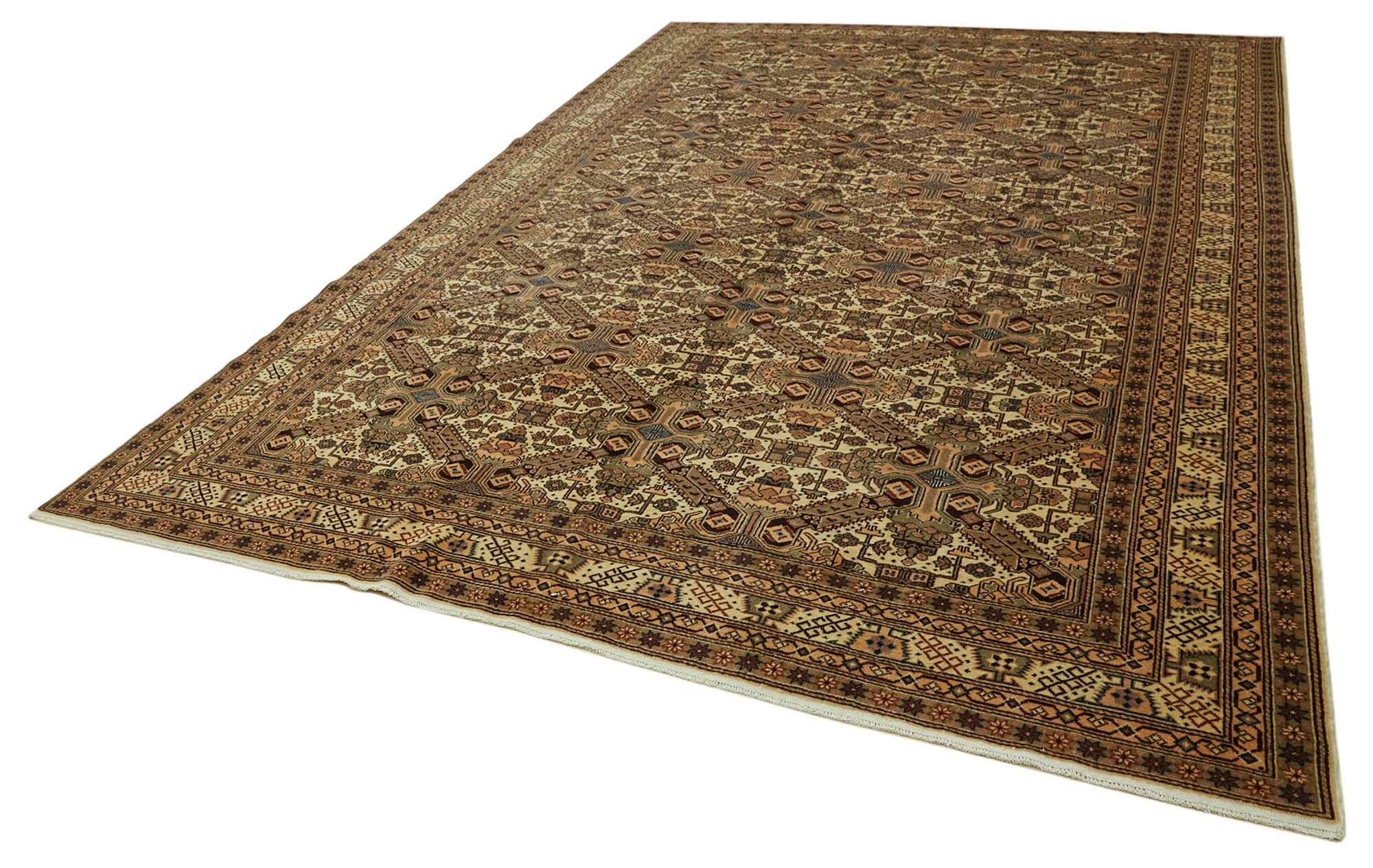 Handmade Wool Cotton Rug – Classic Beige Persian Area Rug 8'7'' x 13'1'' | Vintage Soft Texture