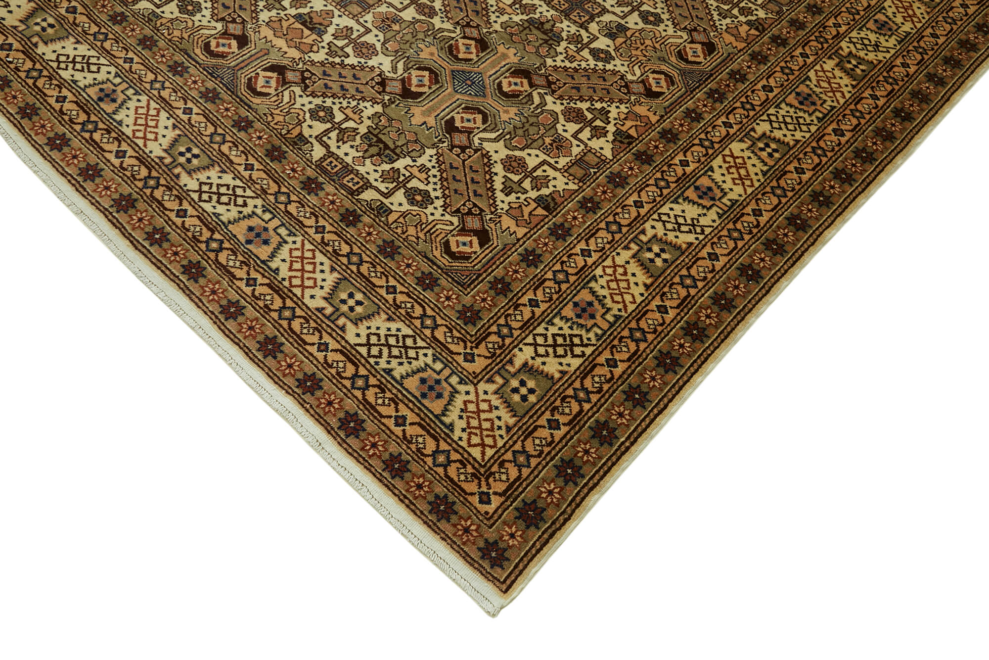 Handmade Wool Cotton Rug – Classic Beige Persian Area Rug 8'7'' x 13'1'' | Vintage Soft Texture
