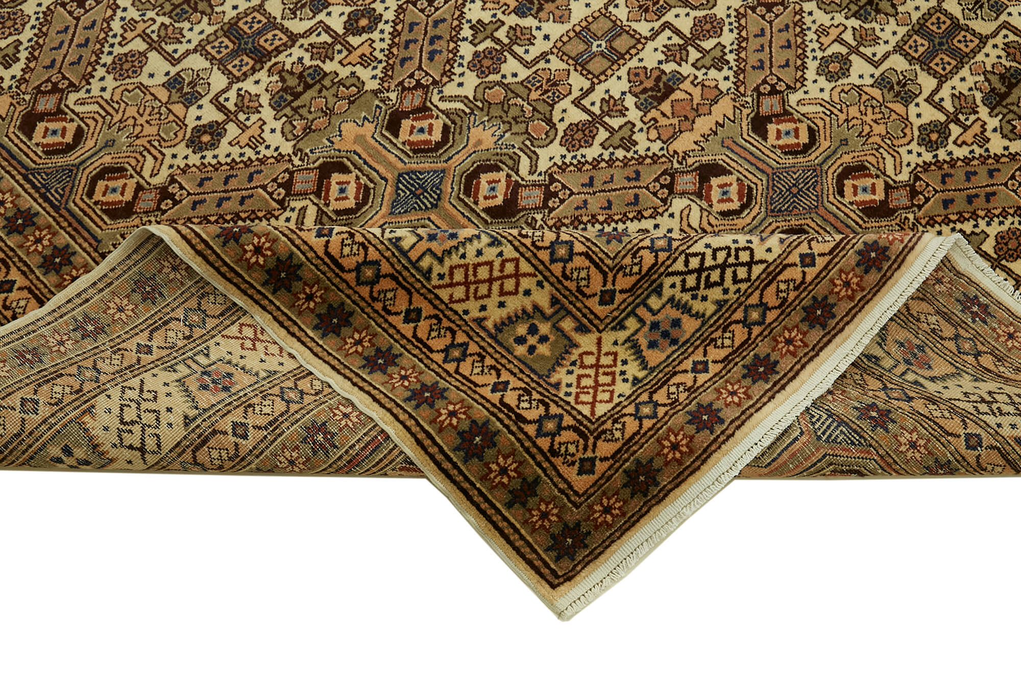Handmade Wool Cotton Rug – Classic Beige Persian Area Rug 8'7'' x 13'1'' | Vintage Soft Texture