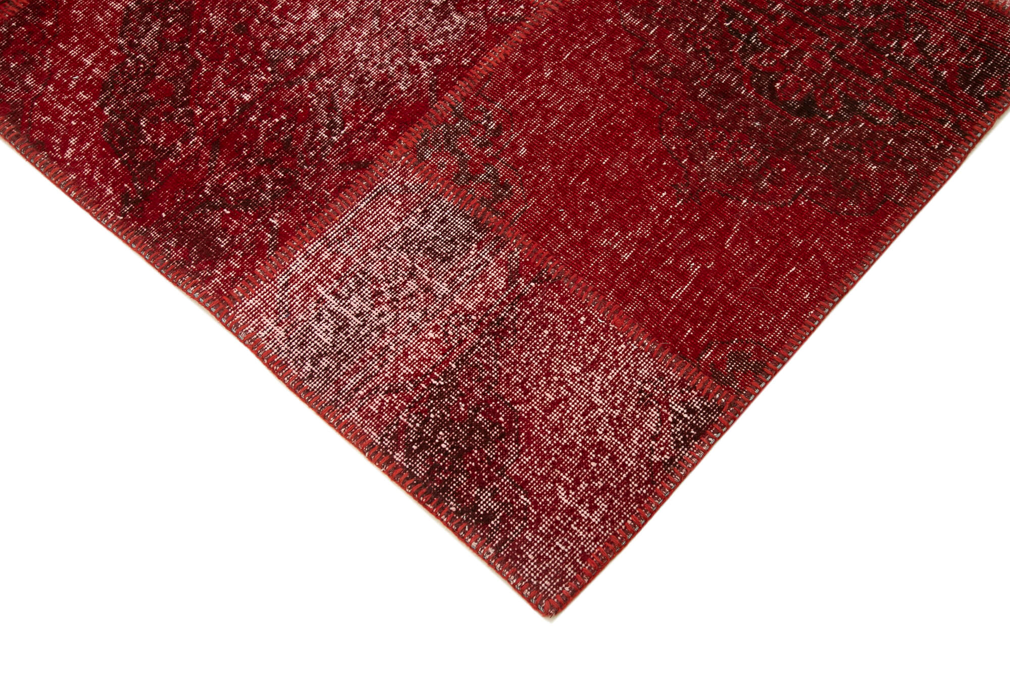 Handmade Area Rug - Kirk Yama Red Patchwork Cotton Wool Carpet 9'x12'