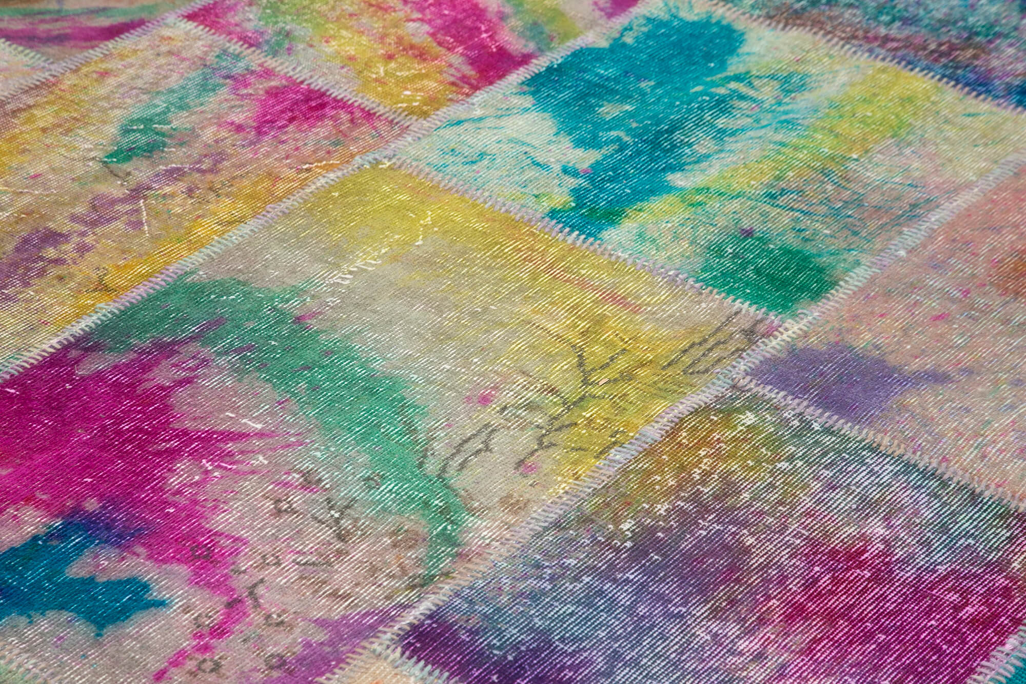 Handmade Patchwork Area Rug – Pink Patchwork Rug Cotton Wool Soft Wool Area Rug 8'3'' x 10'1''