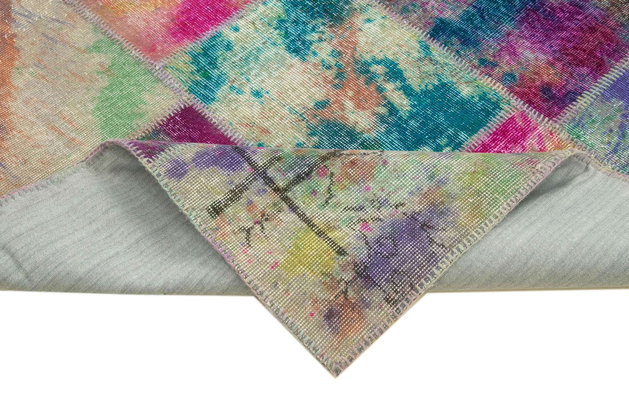Handmade Patchwork Area Rug – Pink Patchwork Rug Cotton Wool Soft Wool Area Rug 8'3'' x 10'1''
