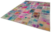 Handmade Area Rug - Pink Patchwork Cotton Wool Vintage Turkish Carpet 8'5"x11'5"