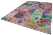 Handmade Area Rug – Pink Patchwork Cotton Wool Vintage Carpet 8x11 Ft
