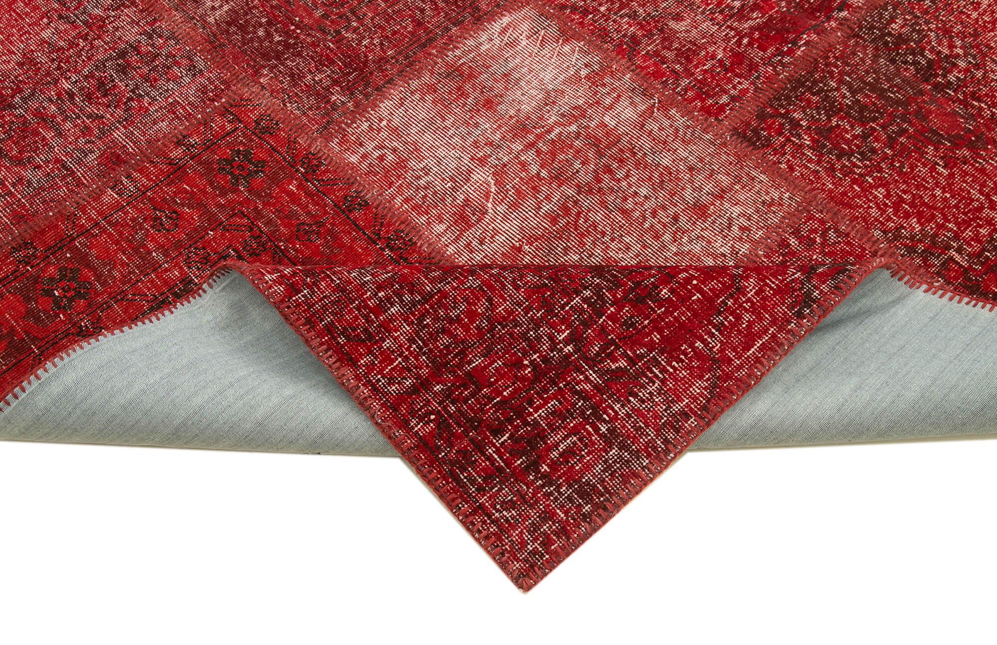 Handmade Area Rug - Kirk Yama Red Patchwork Cotton Wool Carpet 8'2'' x 11'6''