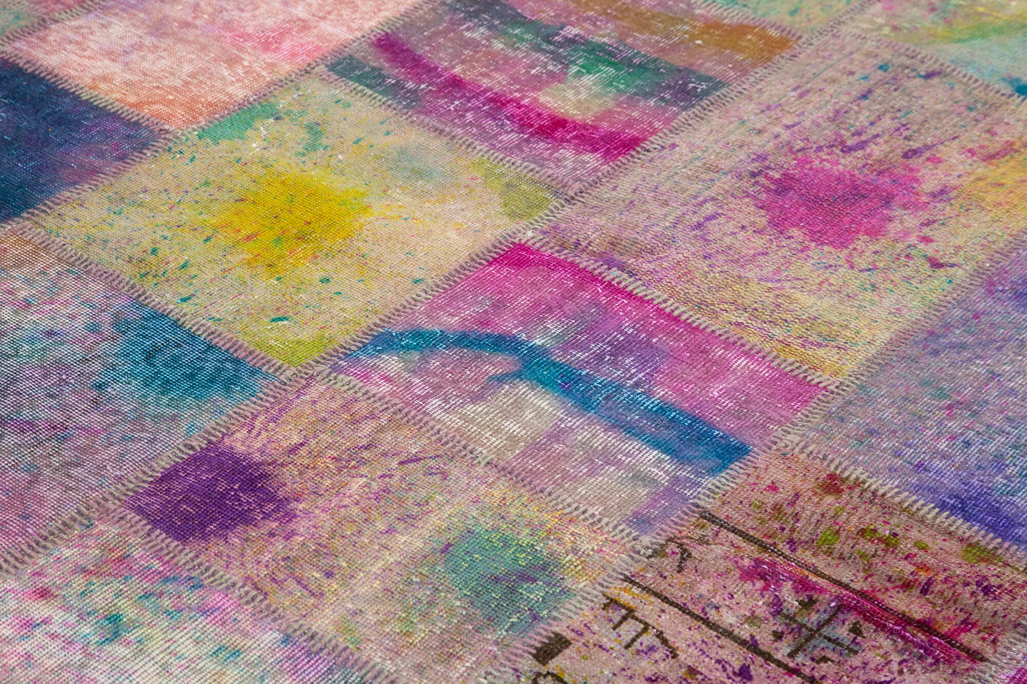 Handmade Patchwork Rug – Pink Patchwork Carpet 8x10 Feet Wool Cotton Blend