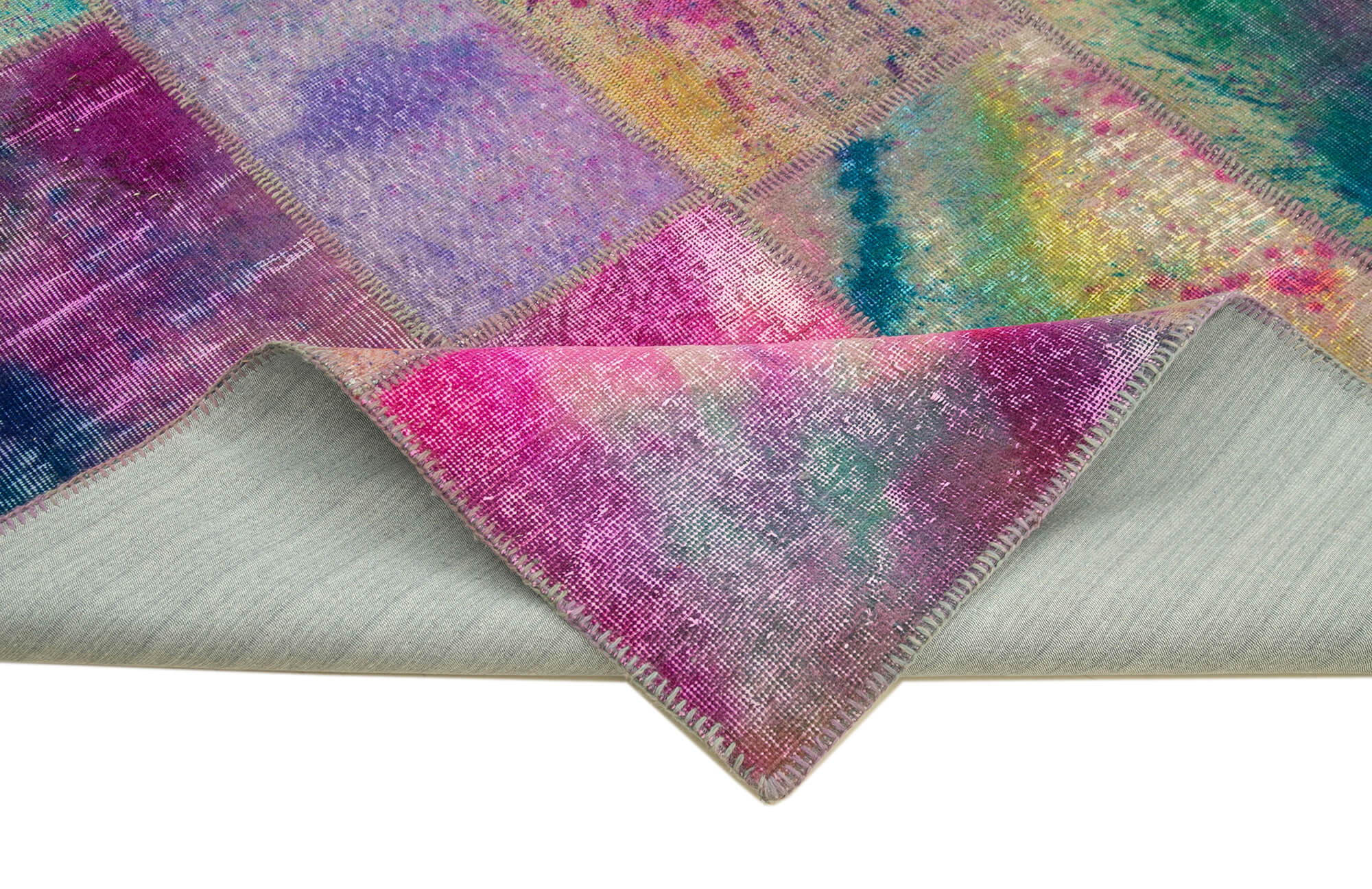 Handmade Patchwork Rug – Pink Patchwork Carpet 8x10 Feet Wool Cotton Blend