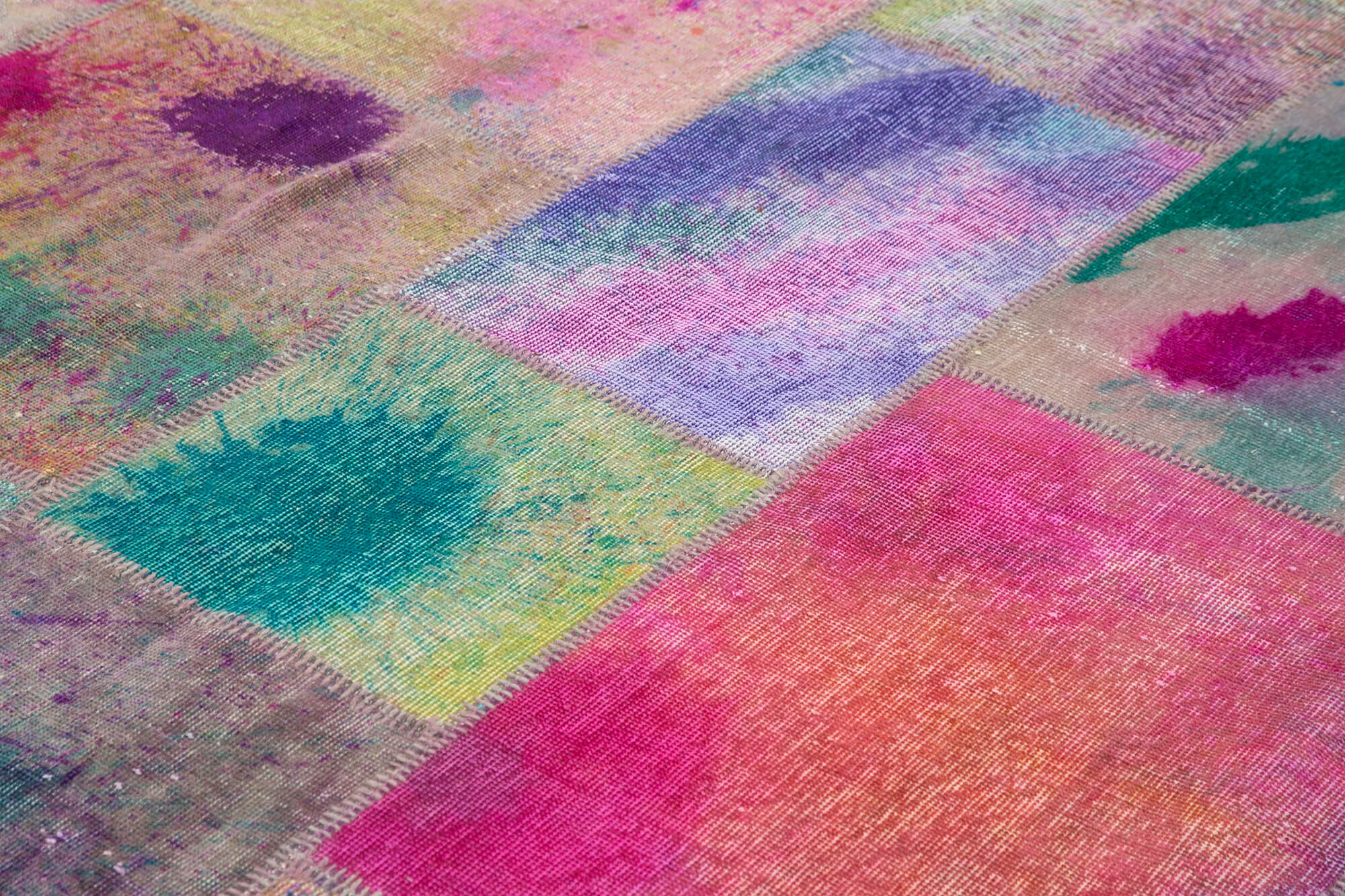Handmade Patchwork Rug - Pink Cotton Wool Rug, Vintage Turkish Carpet 8'2"x9'10"
