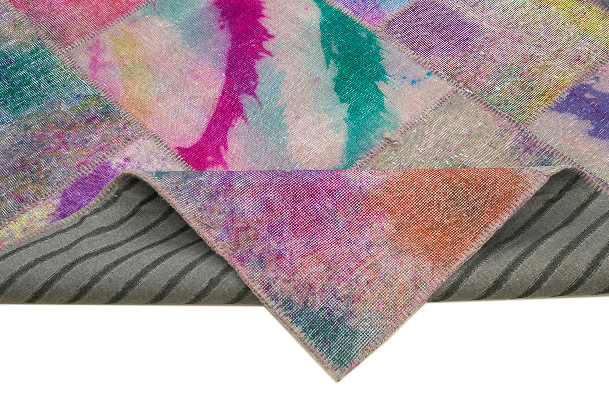 Handmade Patchwork Rug - Pink Cotton Wool Rug, Vintage Turkish Carpet 8'2"x9'10"