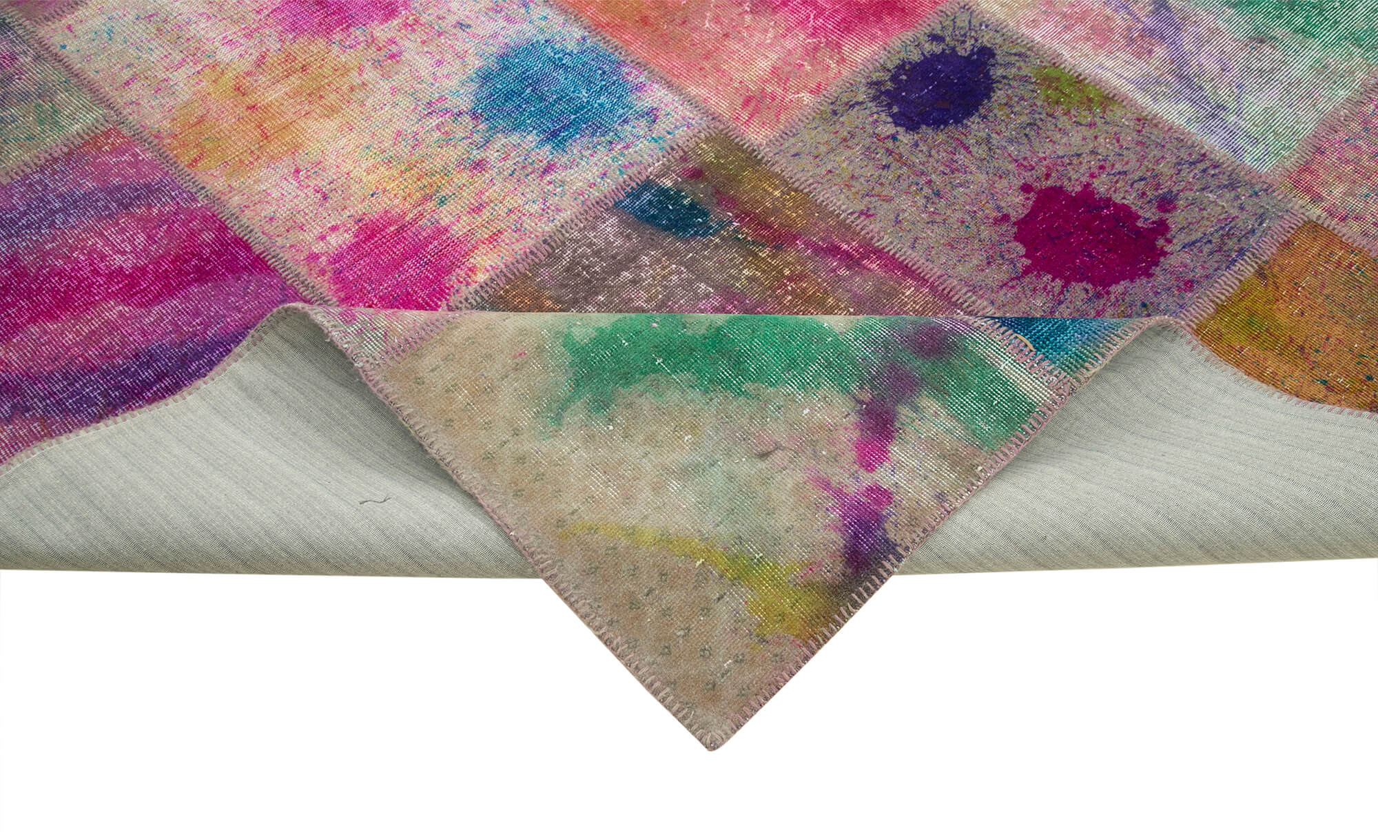 Handmade Area Rug – Pink Patchwork Cotton Wool Vintage Hand Woven Carpet 10'1" x 13'3"