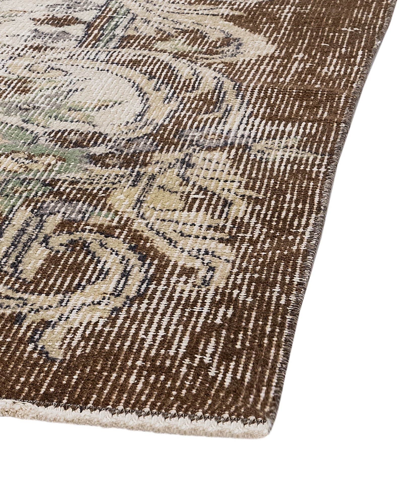 Handmade Wool Rug – Vintage Brown Medallion Carpet 5'8" x 8'8" Durable Cotton Blend