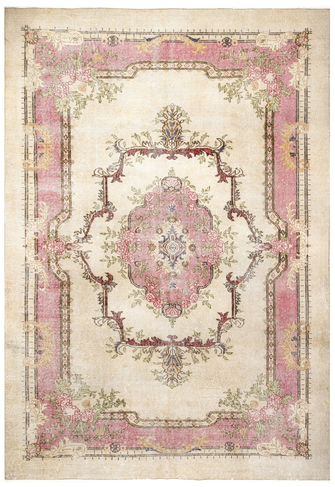 Handmade Wool Rug – Vintage Beige Medallion Cotton Blend Classic Area Carpet 6'11"x10'4"