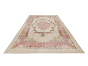 Handmade Wool Rug – Vintage Beige Medallion Cotton Blend Classic Area Carpet 6'11"x10'4"