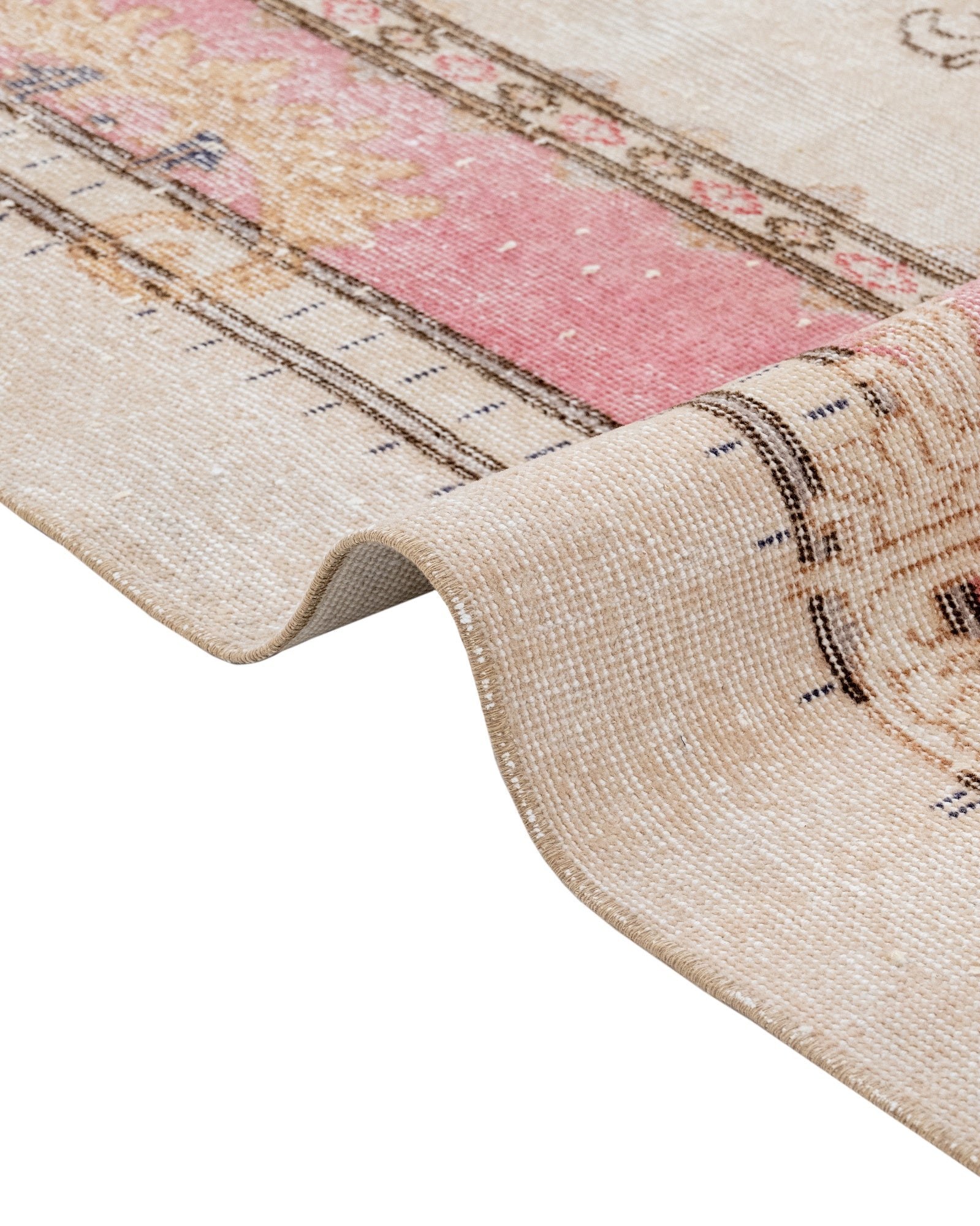 Handmade Wool Rug – Vintage Beige Medallion Cotton Blend Classic Area Carpet 6'11"x10'4"