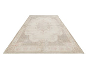 Handmade Wool Cotton Rug – Vintage Beige Medallion Carpet 5'6" x 9'2"