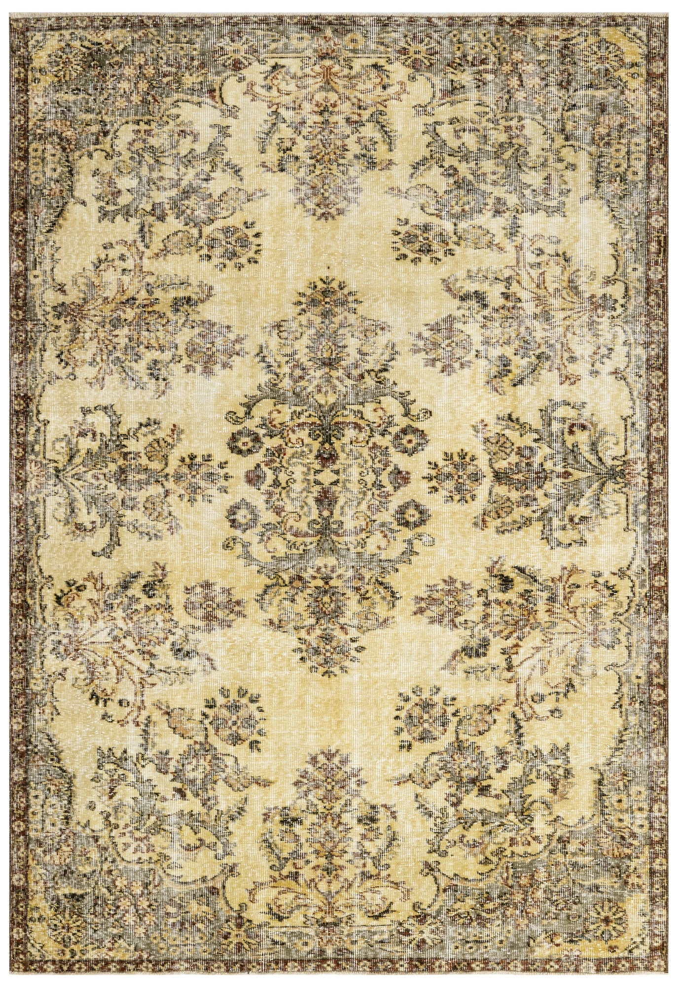 Handmade Wool Rug - Vintage Brown Medallion 6'x9'8" Anatolian Woven Carpet