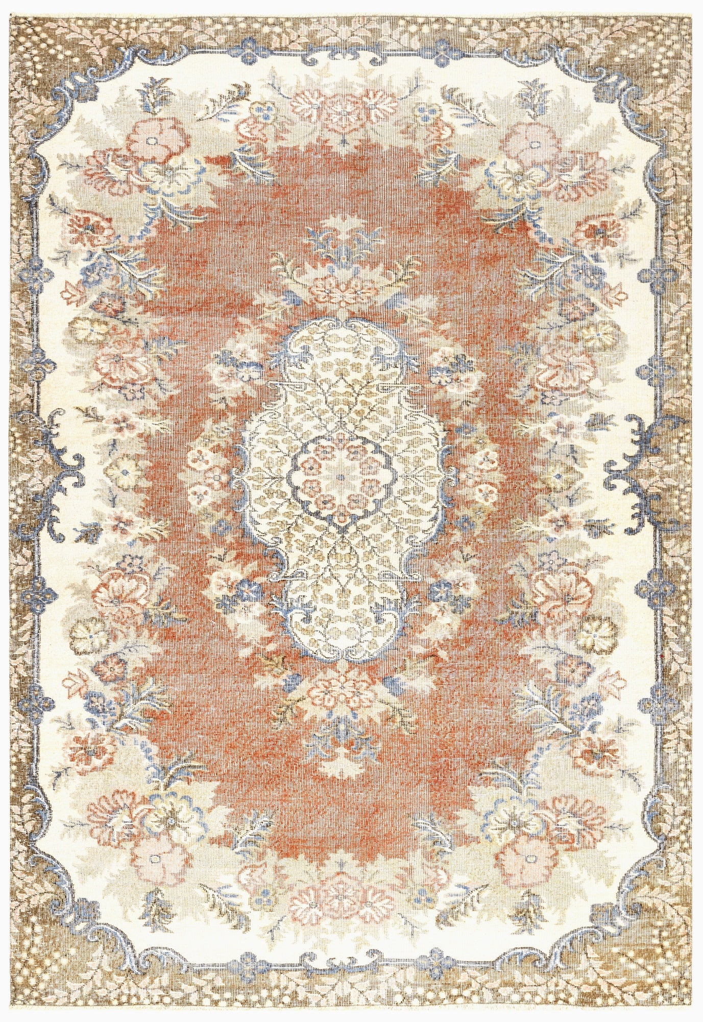 Handmade Wool Rug - Vintage Red Medallion 5x10 Cotton Wool Area Carpet