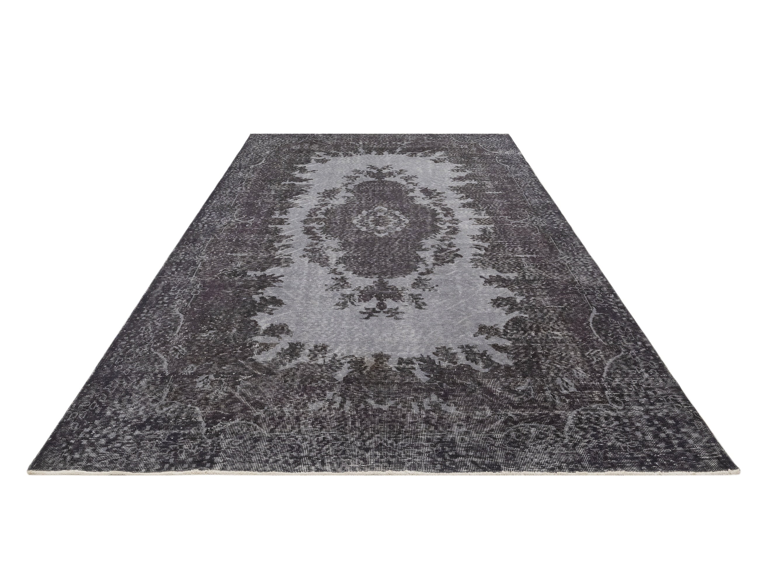 Handmade Wool Rug - Vintage Black Medallion 5x9 Cotton Blend Carpet for Living Room