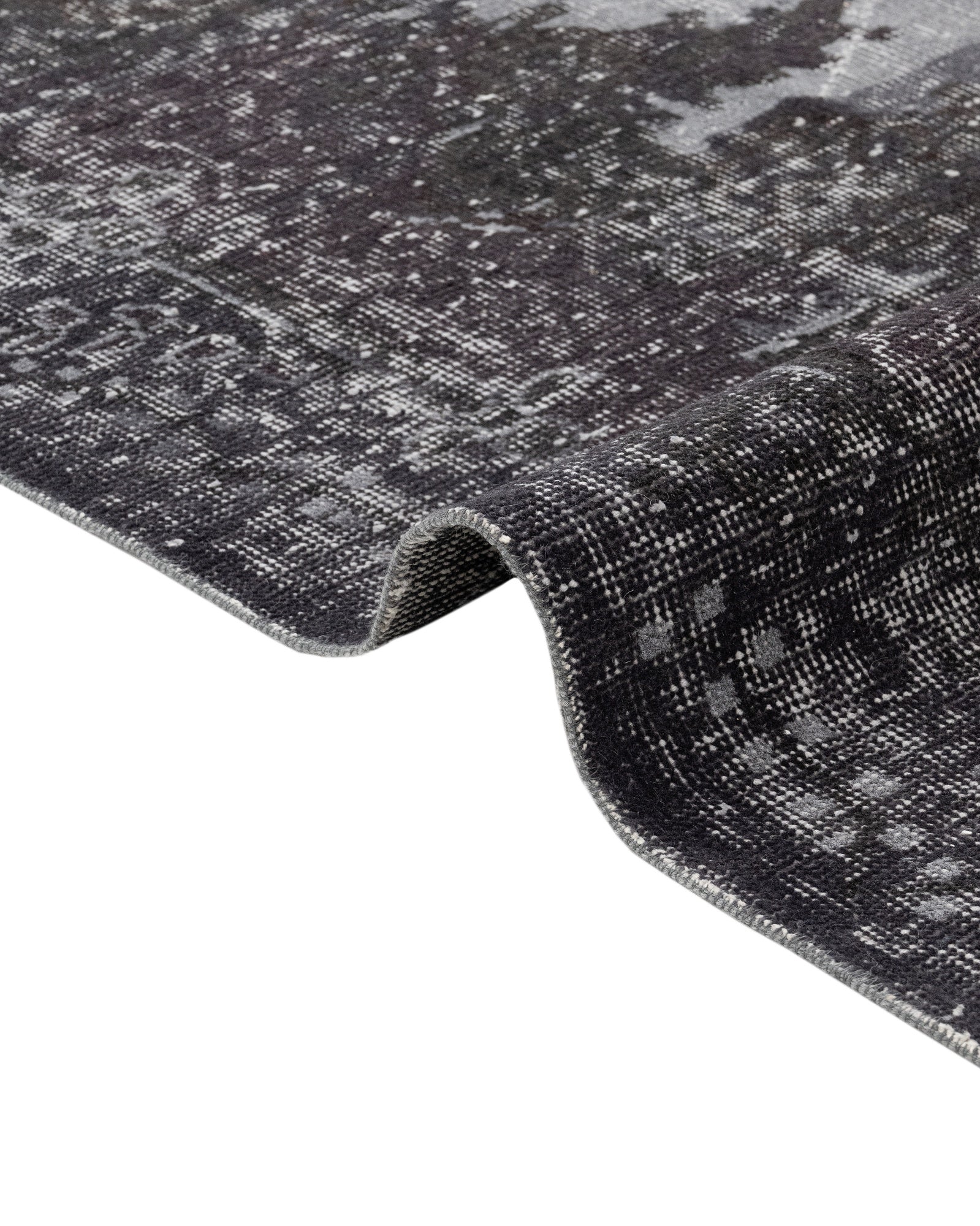 Handmade Wool Rug - Vintage Black Medallion 5x9 Cotton Blend Carpet for Living Room