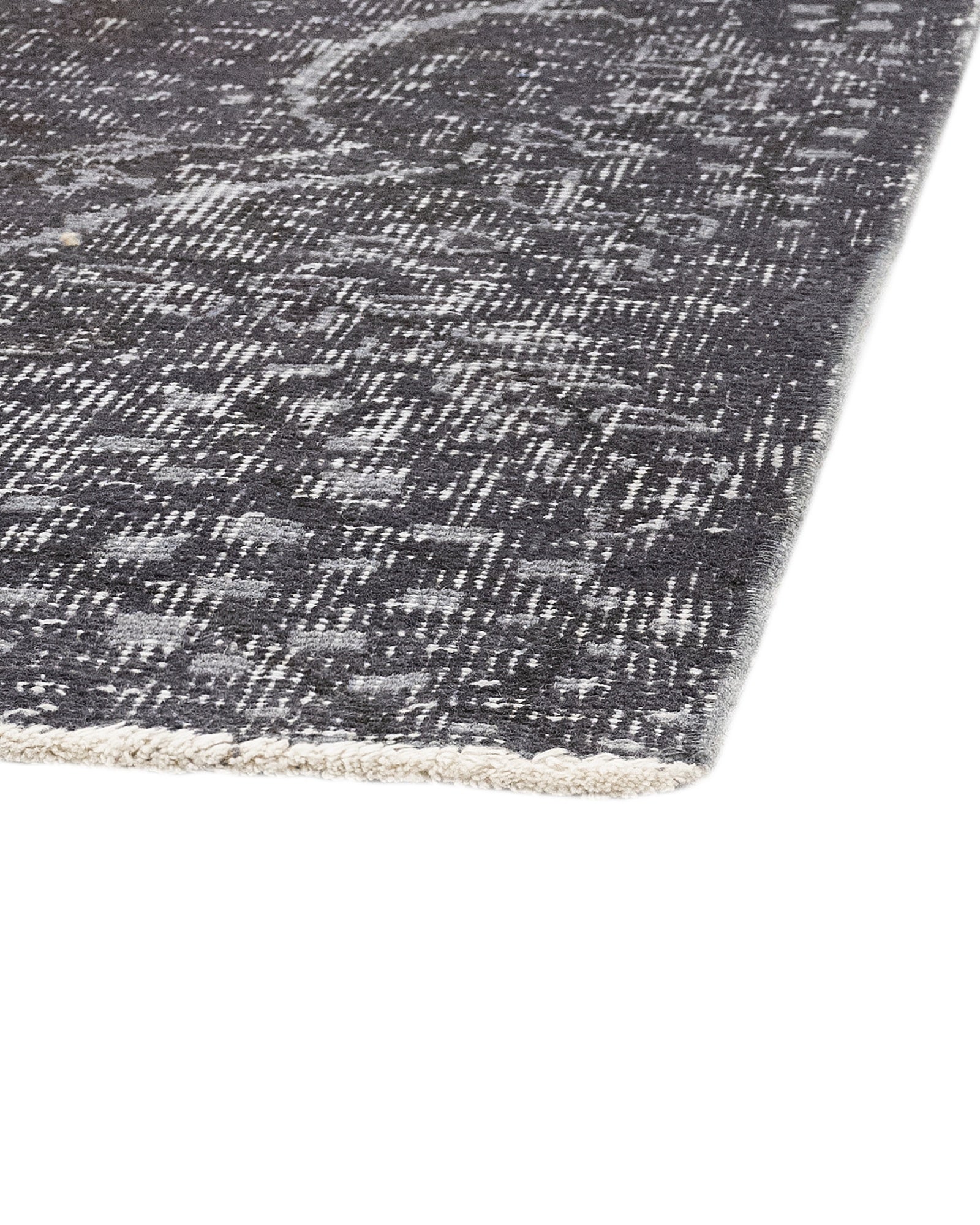 Handmade Wool Rug - Vintage Black Medallion 5x9 Cotton Blend Carpet for Living Room