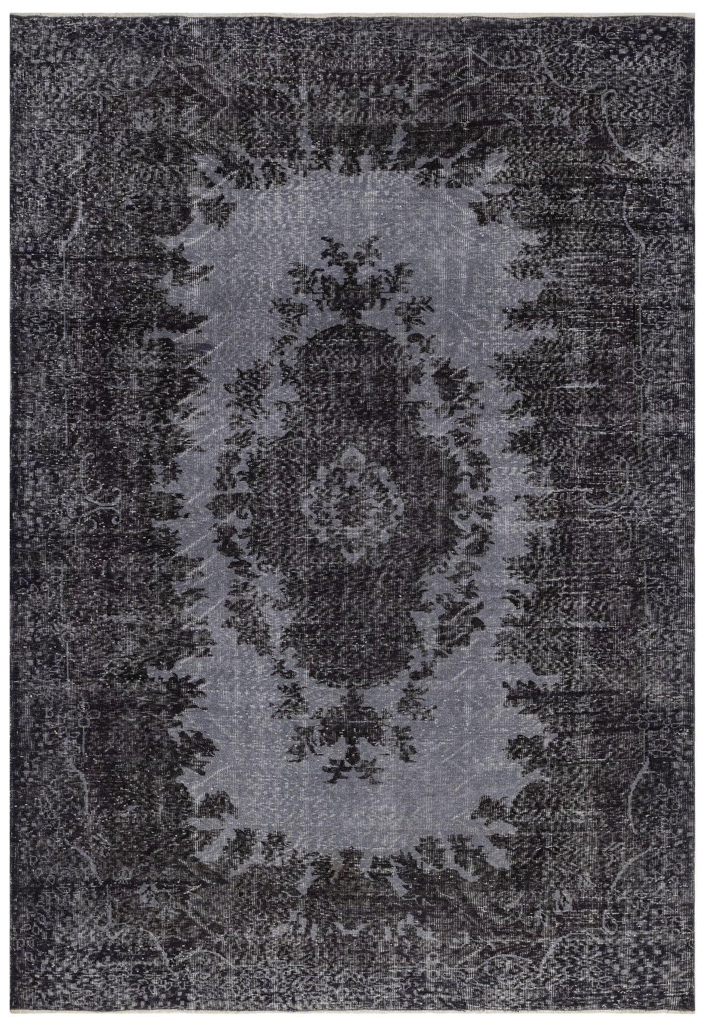 Handmade Wool Rug - Vintage Black Medallion 5x9 Cotton Blend Carpet for Living Room