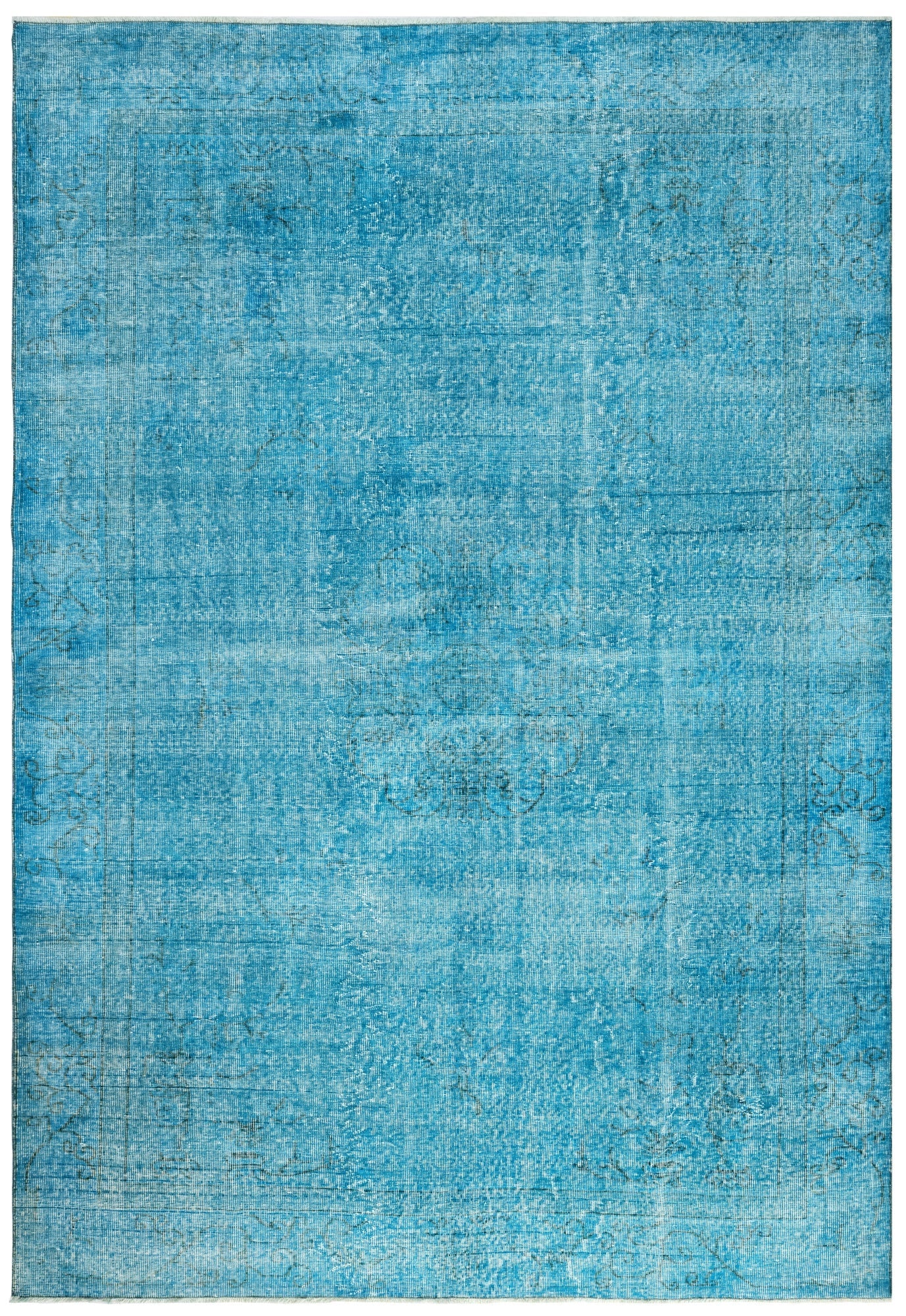 Handmade Wool Rug Vintage Turquoise 5'8"x10'0" Wool Cotton Blend Carpet