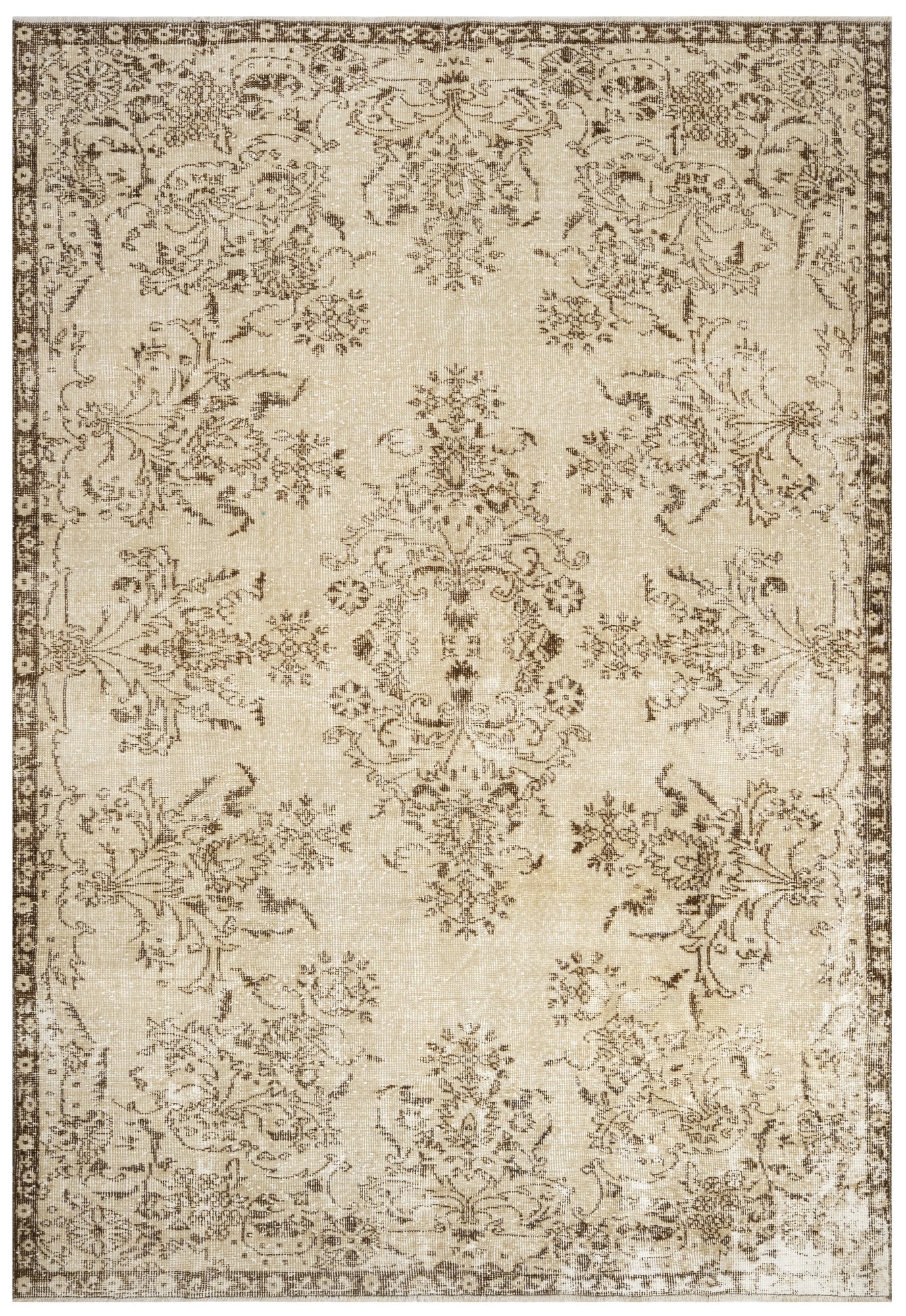 Handmade Wool Rug – Vintage Brown Medallion 5'5" x 9'3" Cotton Blend Carpet