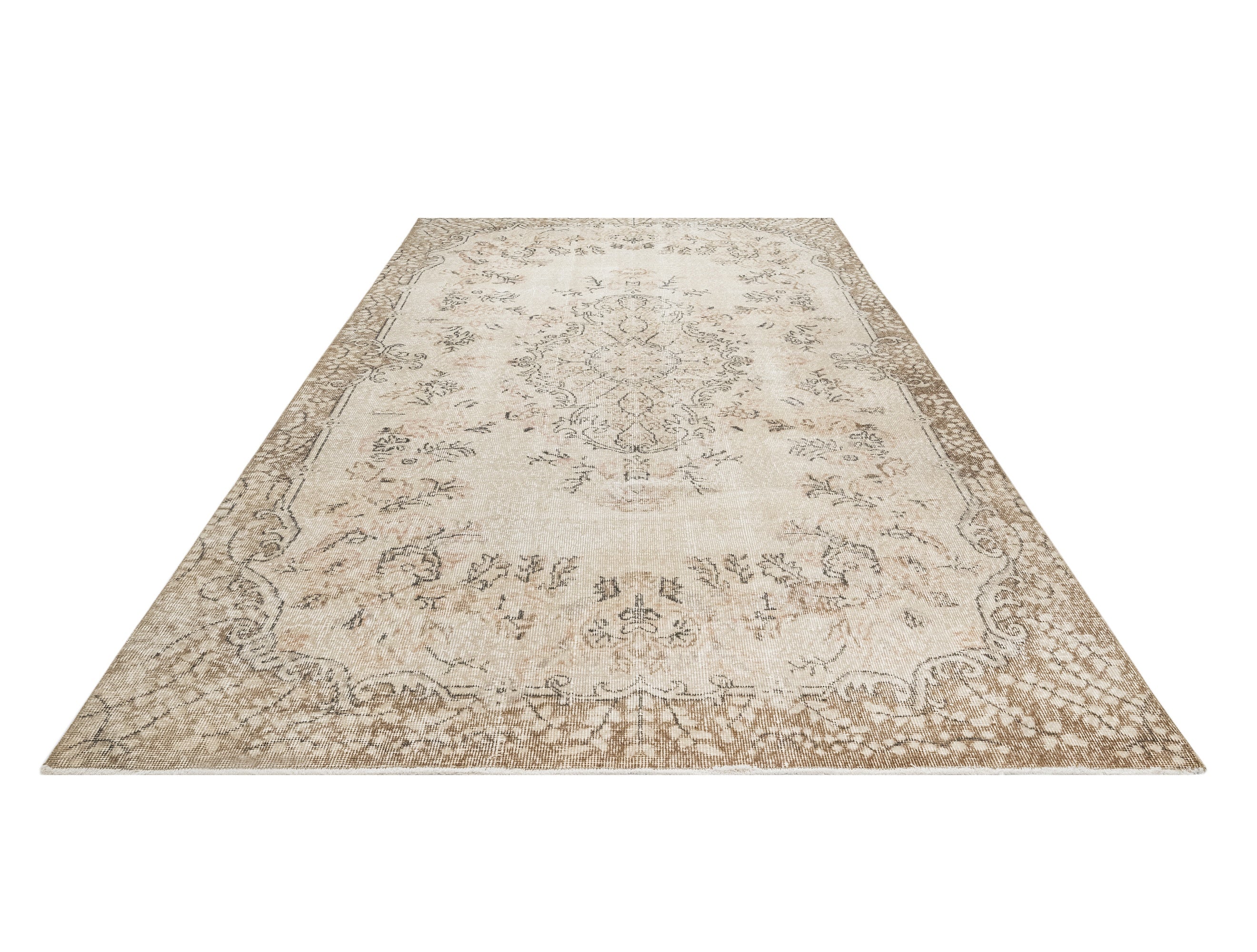 Handmade Wool Rug – Vintage Brown Medallion 6'x9' Cotton Blend Carpet