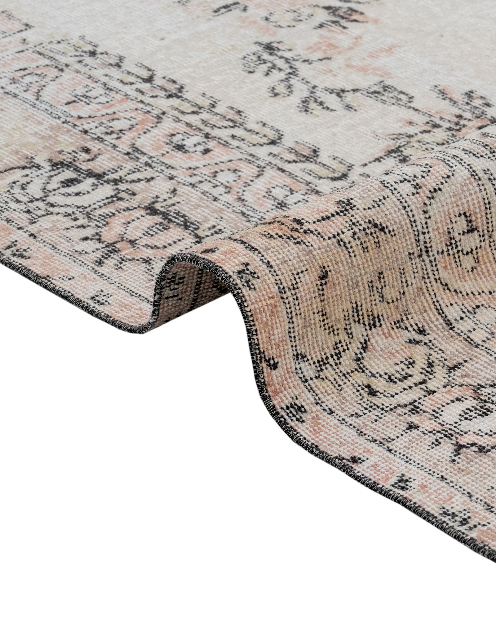 Handmade Wool Rug - Vintage Cream Medallion 6x9 Feet Area Carpet