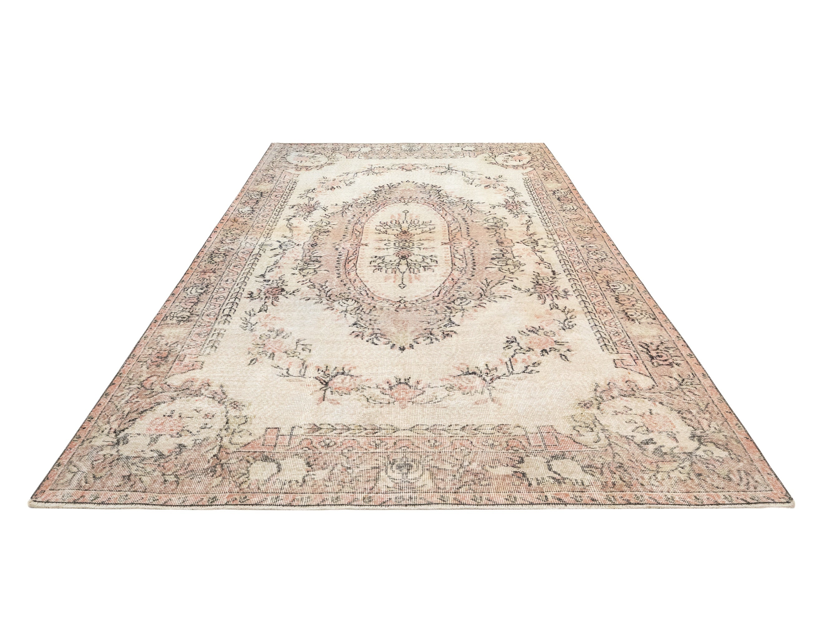 Handmade Wool Rug - Vintage Cream Medallion 6x9 Feet Area Carpet