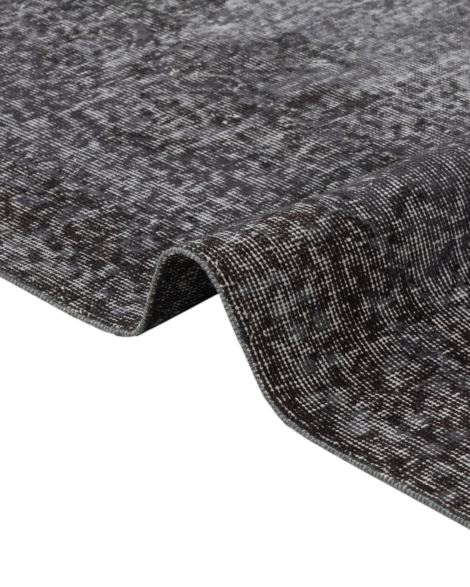 Handmade Wool Rug - Vintage Black Medallion Carpet 5' x 8' Cotton Wool Blend